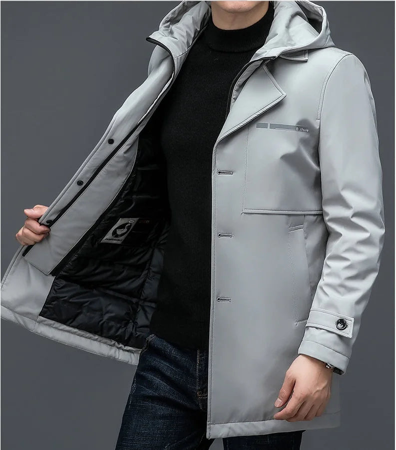 White duck down hooded jackets thick warm parkas overcoat