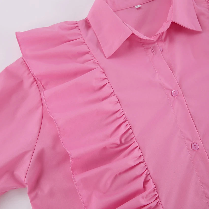 Long Sleeve Frilled Tops for Office Ladies