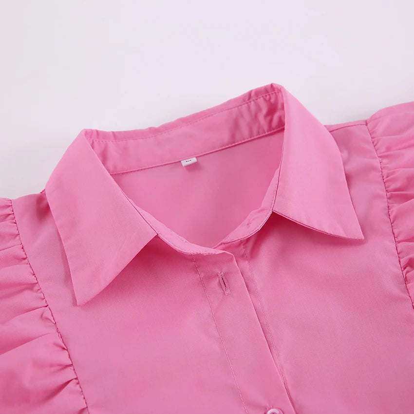 Long Sleeve Frilled Tops for Office Ladies