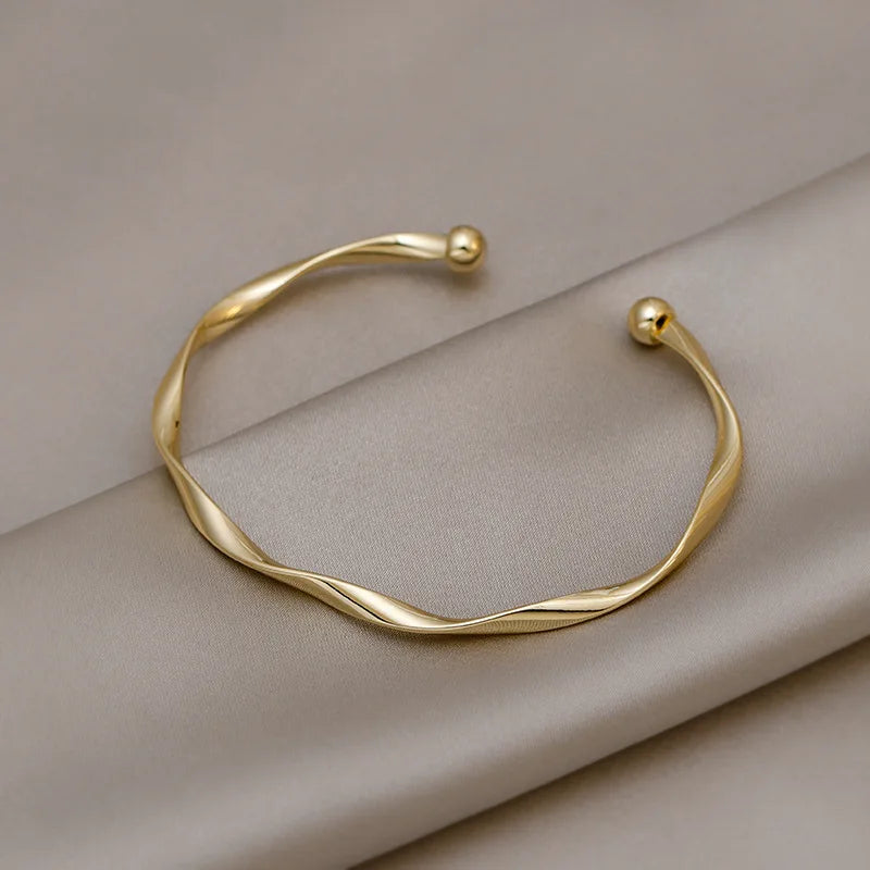 Golden Charm Twisted Couple Cuff Bracelet