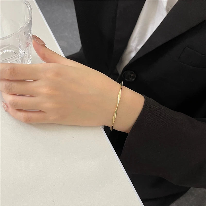Golden Charm Twisted Couple Cuff Bracelet