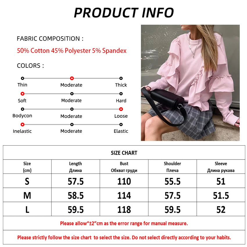 Round Neck Pink Lantern Sleeves Ruffled Top