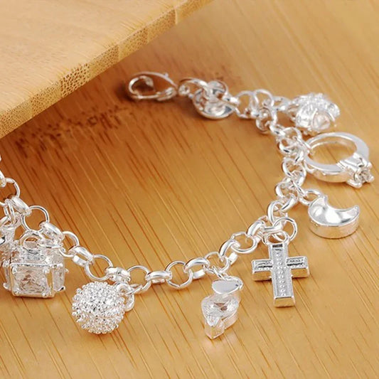 Sterling Silver Fashion Pendant Chain Bracelet