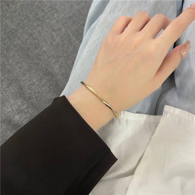 Golden Charm Twisted Couple Cuff Bracelet