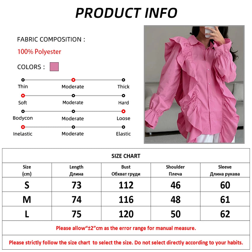 Long Sleeve Frilled Tops for Office Ladies
