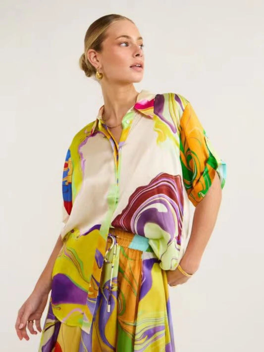 New Printed Satin Casual Set