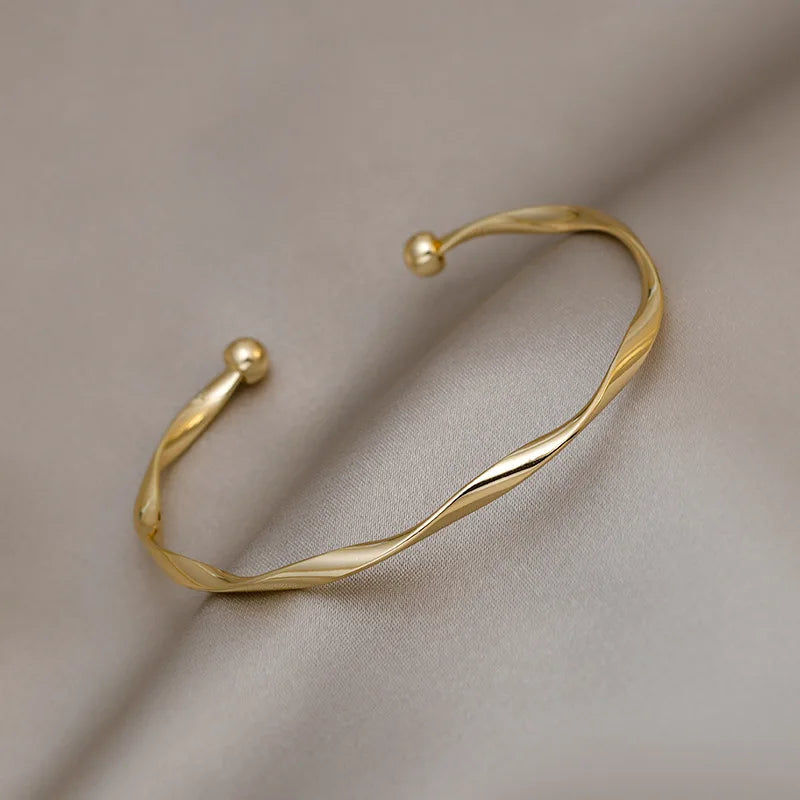 Golden Charm Twisted Couple Cuff Bracelet