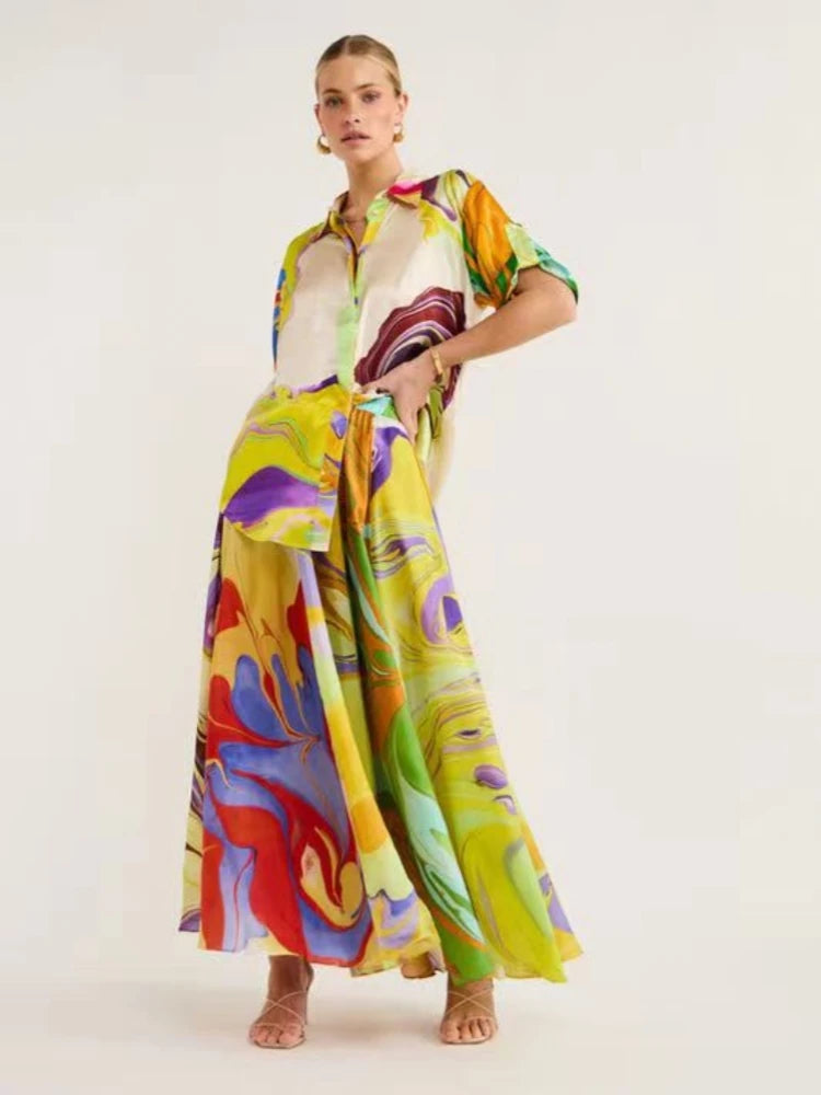 New Printed Satin Casual Set
